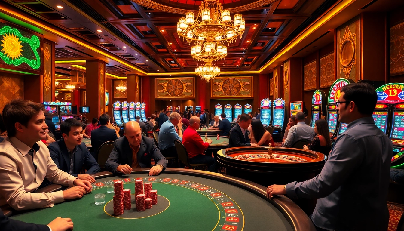 Players enjoying high-stakes poker at https://uu88ae.com/, showcasing excitement and strategy in a vibrant casino atmosphere.