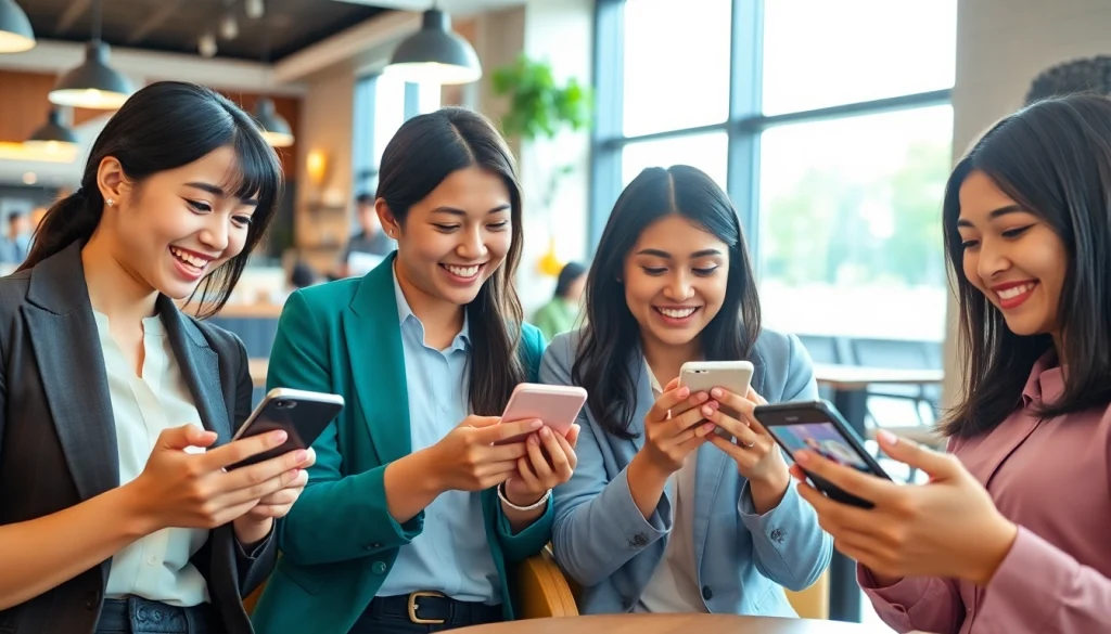 フォロワー購入日本人を利用している楽しそうな人々のシーン。