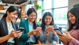 フォロワー購入日本人を利用している楽しそうな人々のシーン。