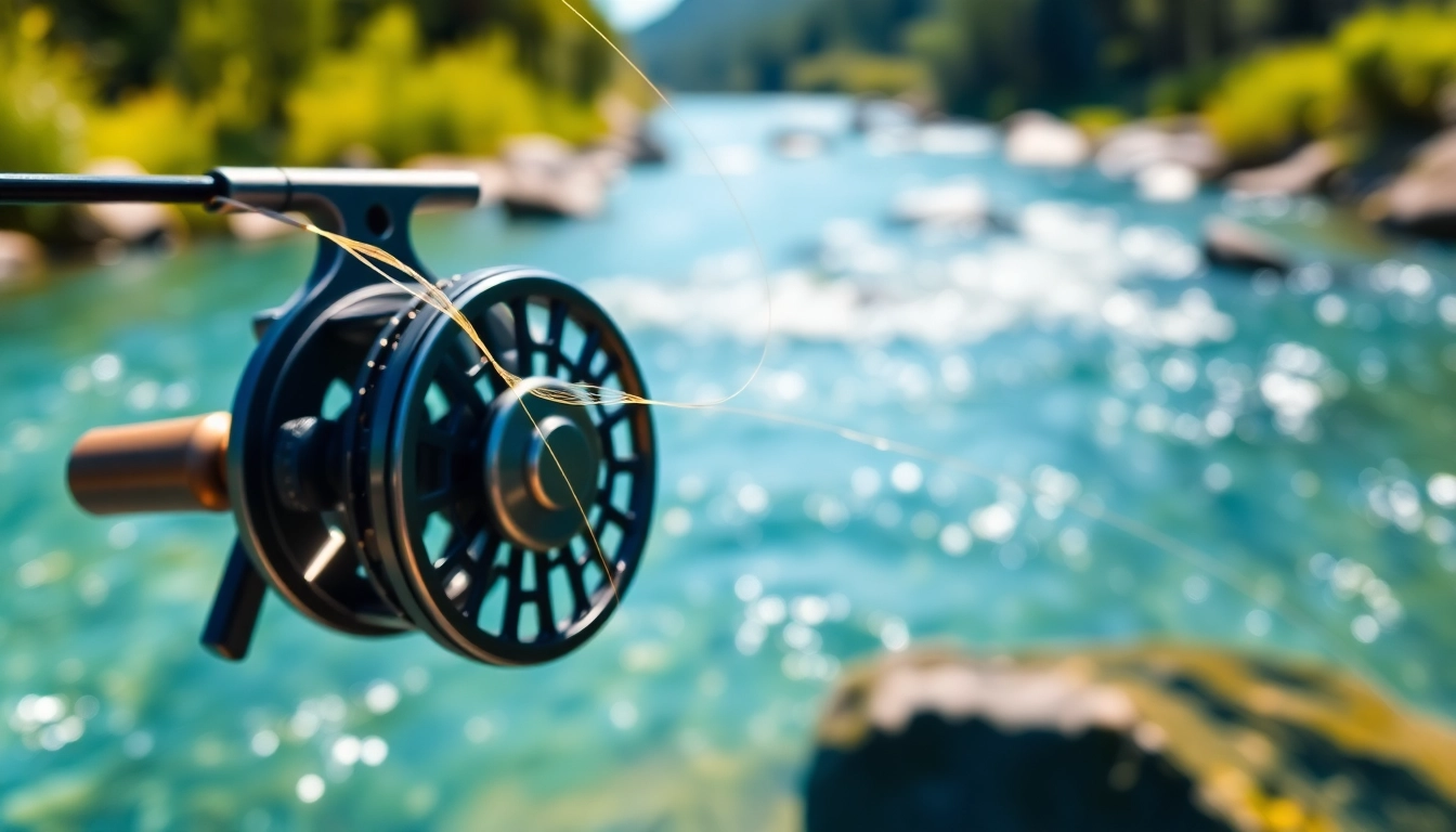 Fly fishing line delicately positioned as it flows into a clear river, showcasing its vibrant color and quality.
