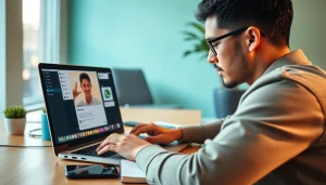 用户在笔记本上使用 WhatsApp网页版，展示视频通话与消息发送的互动场景。