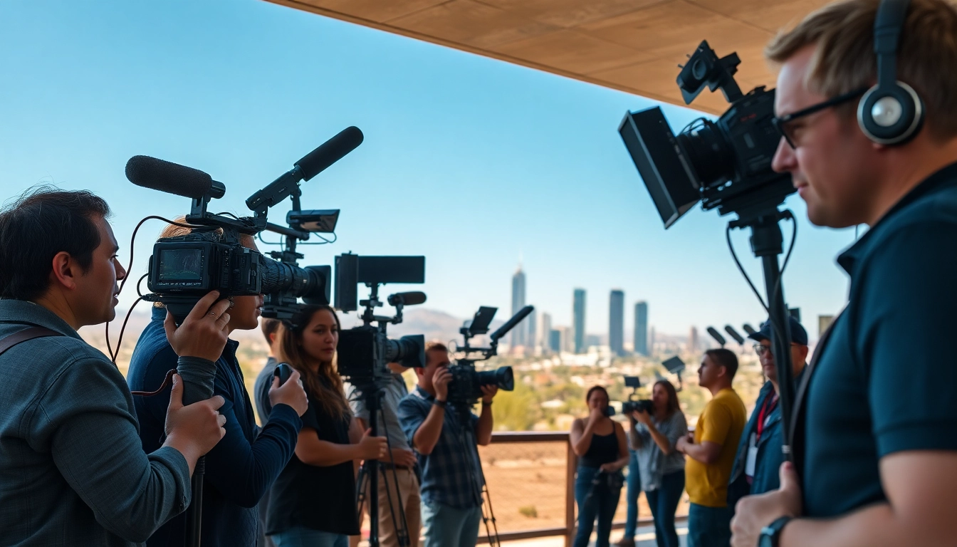 Capture of a corporate video production Phoenix scene showcasing a professional filming team in action.