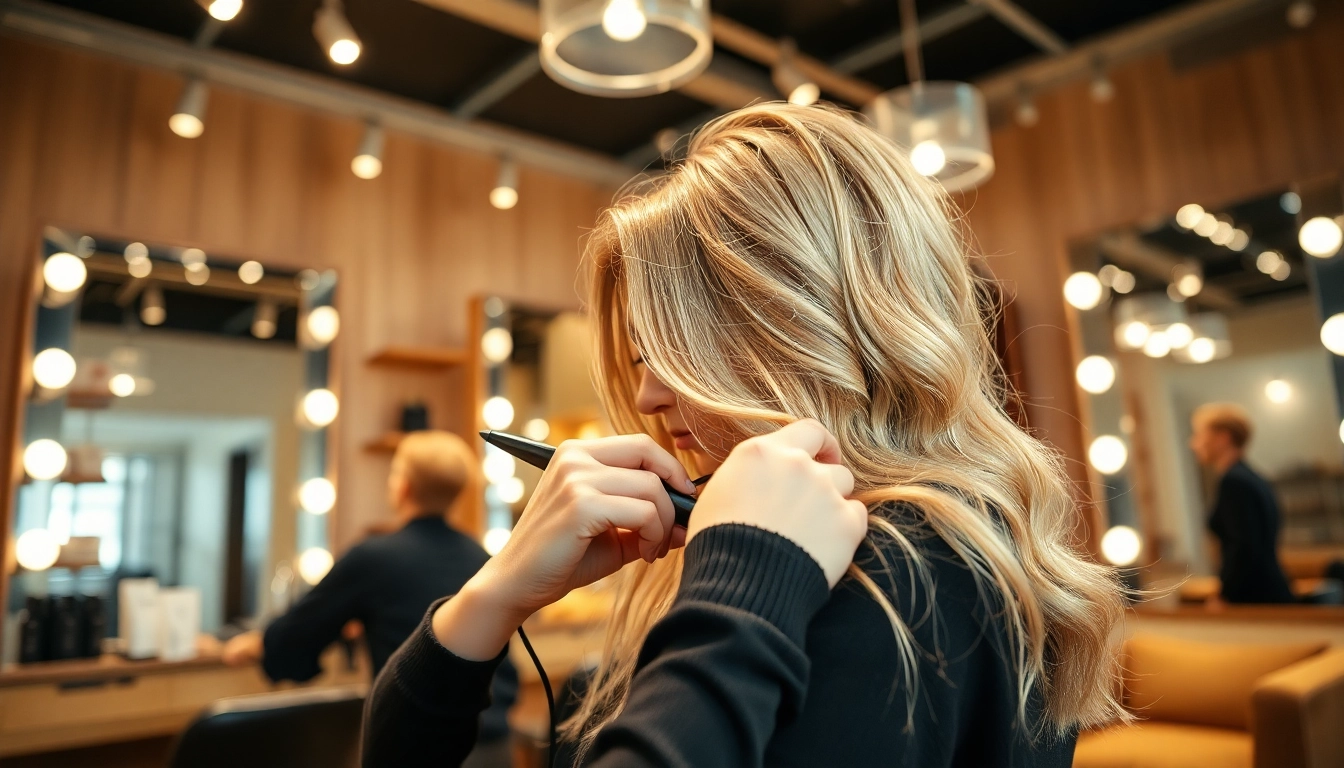 Stylish salon scene highlighting hairstylist creating a hairstyle bucuresti.