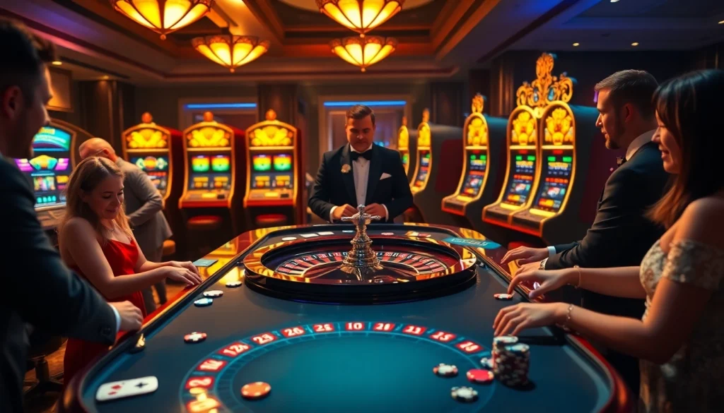 Exciting casino ambiance with a roulette table featuring ABC8, showcasing thrilling bets.