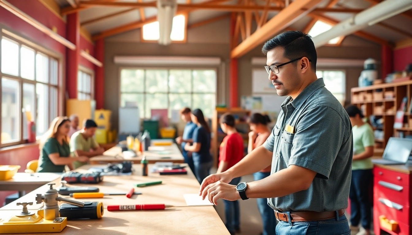 Students thrive at trade schools in Hawaii, collaborating hands-on with tools in a bright, colorful classroom.
