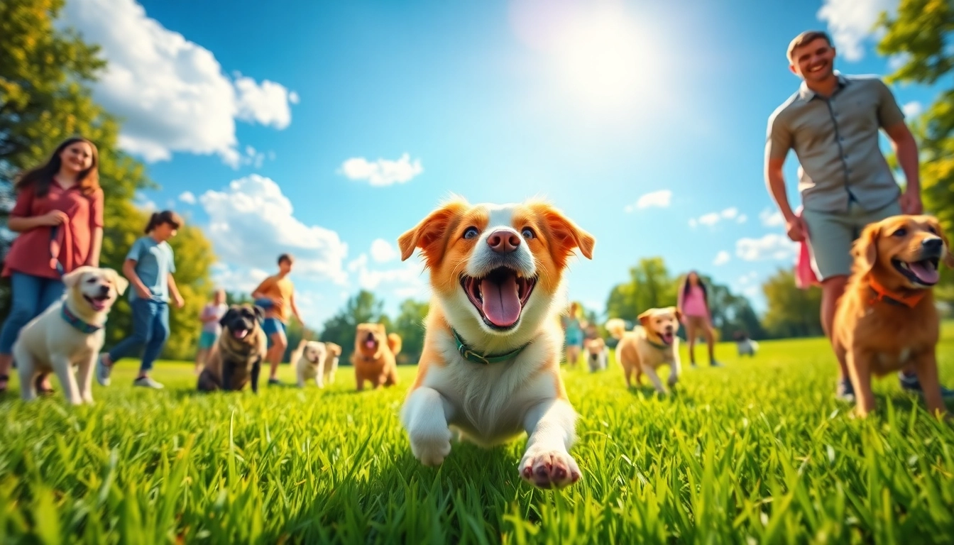 Een blije hond speelt in het park, wat de essentie van https://hondenverzorgers.nl weerspiegelt.
