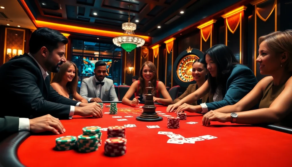 Players participating in an exciting poker game at a sophisticated casino table related to https:/sc88.bz/.
