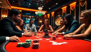Players participating in an exciting poker game at a sophisticated casino table related to https:/sc88.bz/.