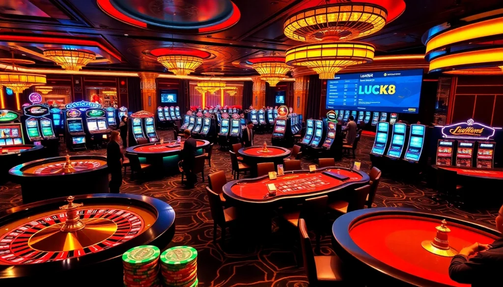 Người chơi đặt cược tại bàn casino của LUCK8, thể hiện sự phấn khích và sang trọng trong trò chơi.