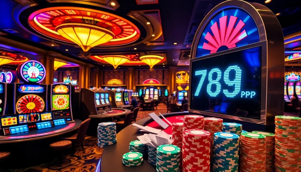 Experience the excitement of gambling at 789PP with vibrant slot machines and poker tables filled with action.