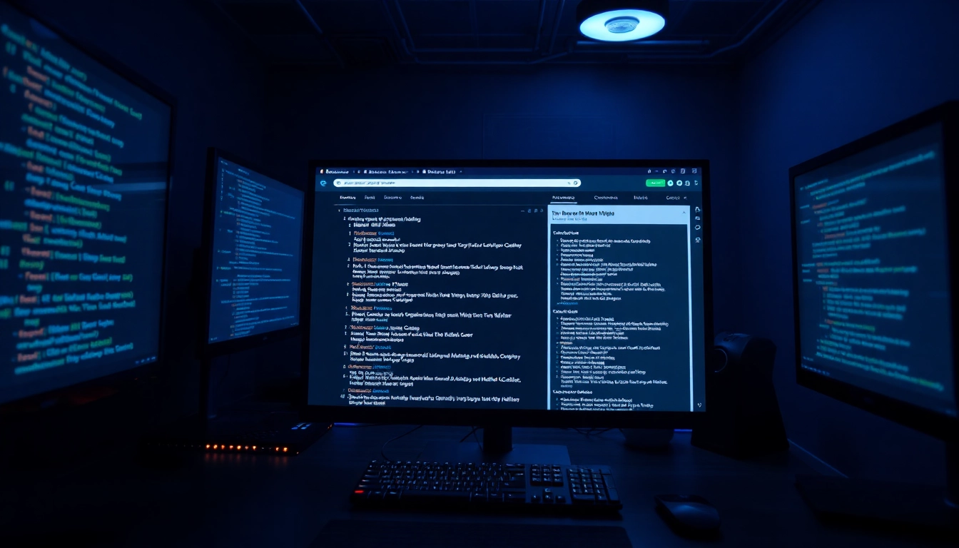 Visual representation of the hidden wiki 1 on the dark web with Tor interface and glowing screens.