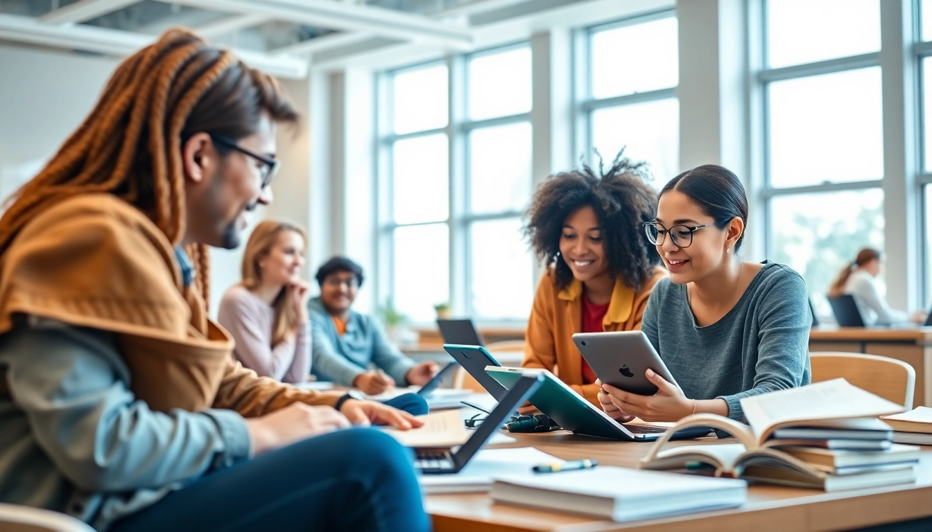 Iver Academy students engaging in collaborative study within a bright classroom.