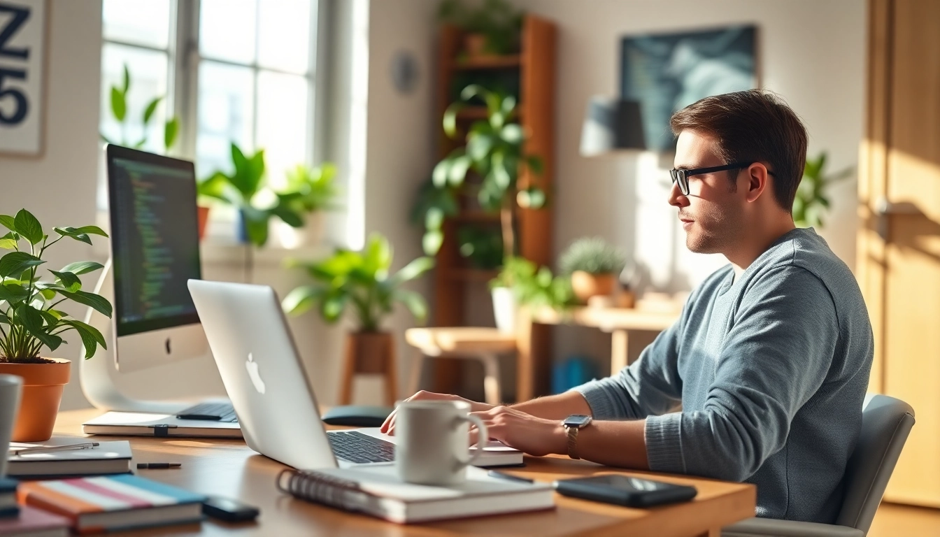 Engaging remote Python jobs opportunity with a programmer coding in a bright home office.