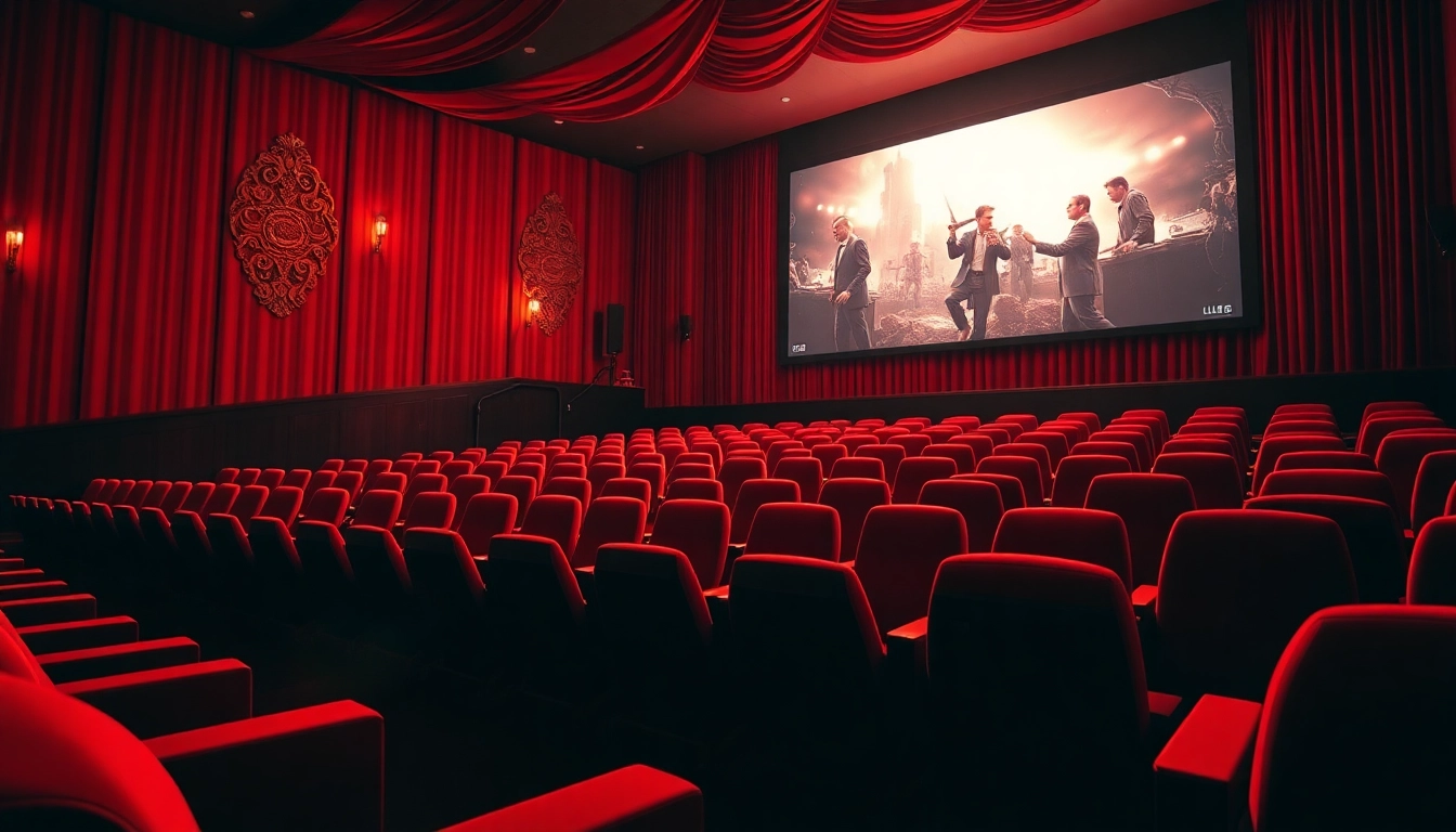 ดูหนังออนไลน์ บรรยากาศโรงหนังที่หรูหราพร้อมจอขนาดใหญ่และที่นั่งสีแดง