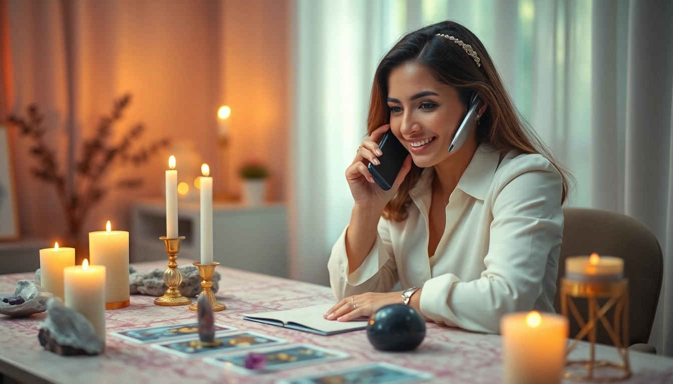 電話占いの洞察を提供する占い師の魅力的なシーン