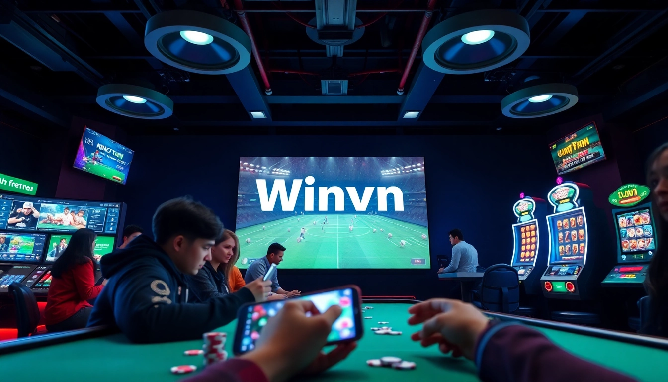 Explore a dynamic scene featuring Nhà cái Winvn, showcasing an engaging online gaming platform with vibrant visual elements.