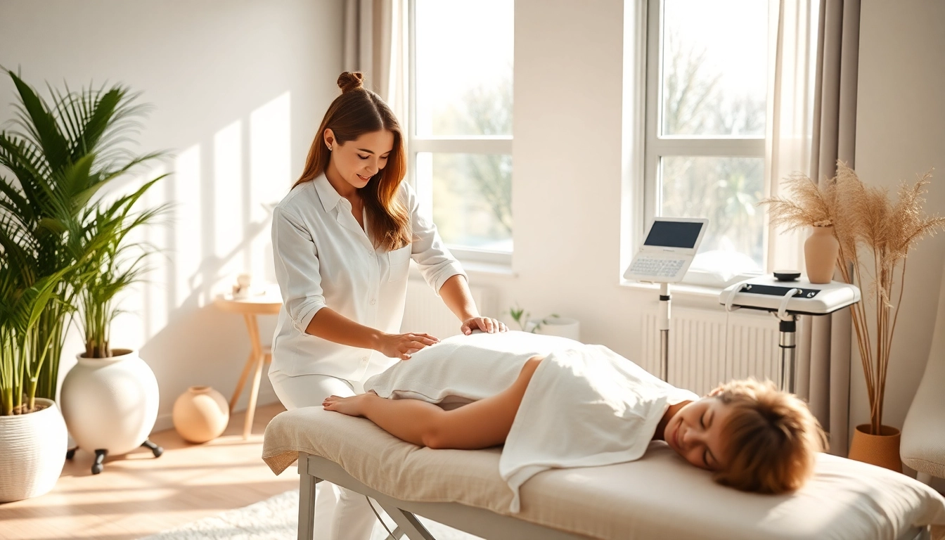 Osteopathie Behandlung in einer ruhigen Klinik mit einem Patienten und einem Praktiker.