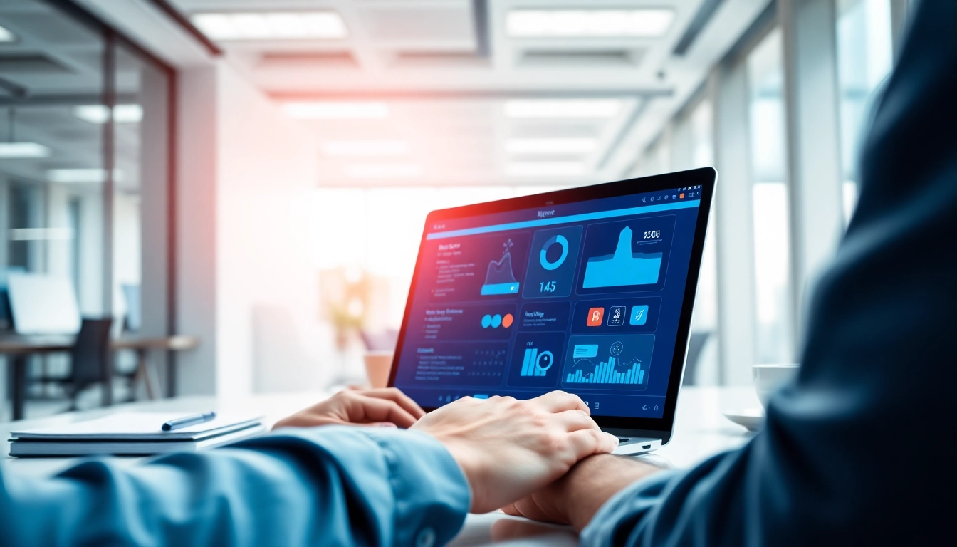 Klynt interface shown on a laptop in a modern office, showcasing innovative digital media tools.