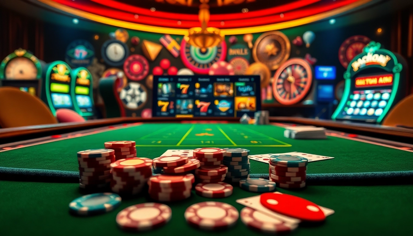 Vivez l'excitation de jouer au casino en ligne avec des jetons et des cartes de poker vibrants.
