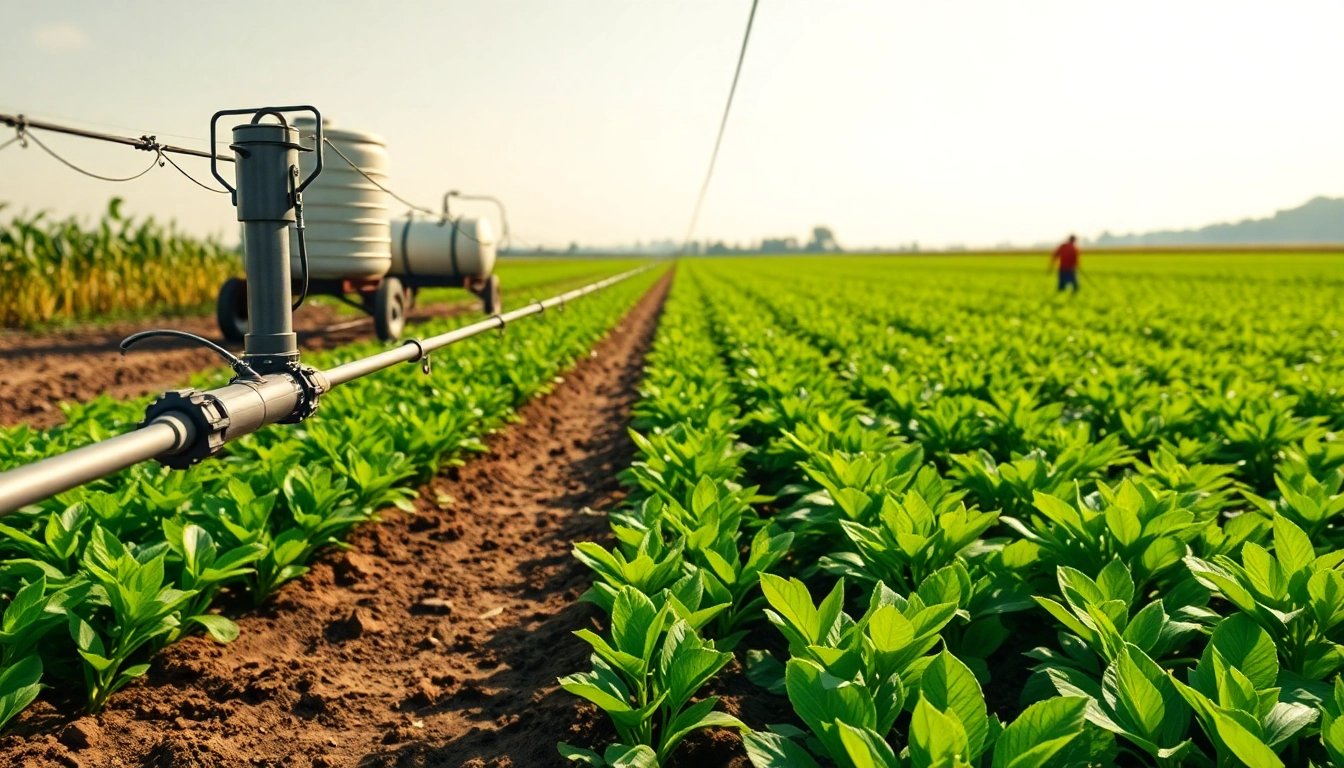 Efficient land irrigation system enhancing crop growth in a vibrant agricultural landscape.