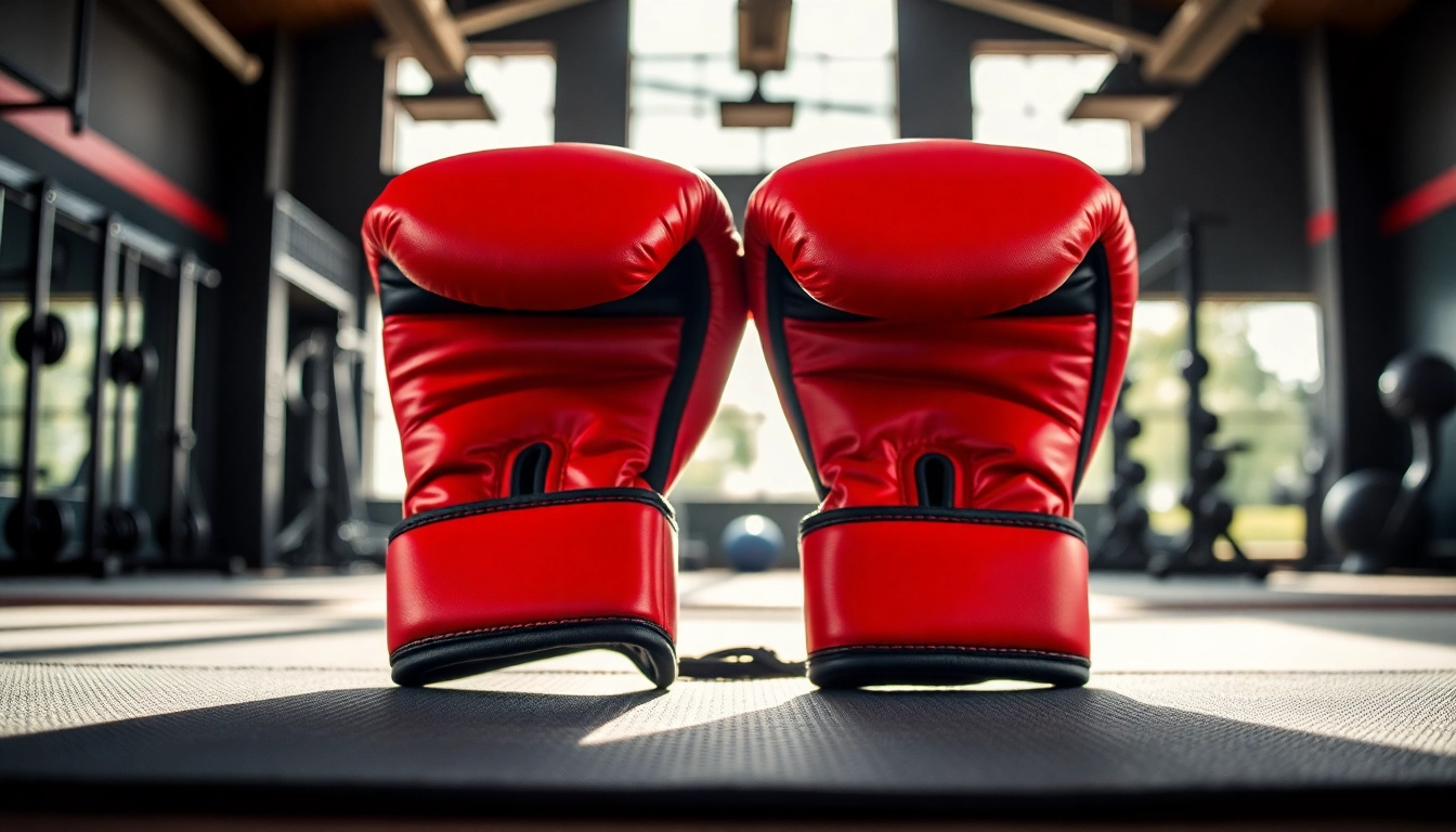 MMA gloves with vibrant colors and detail displayed prominently on a training mat.