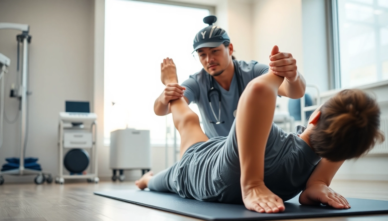 Engaging in griesbach physiotherapy, a professional therapist aids a patient in rehabilitation exercises.