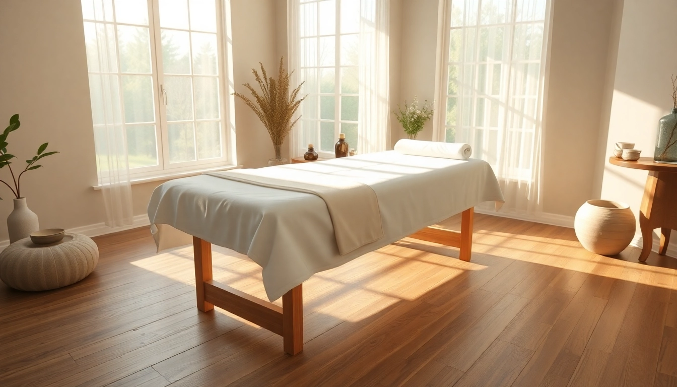 편안한 분위기와 자연 채광이 있는 릴랙싱 마사지 스튜디오.