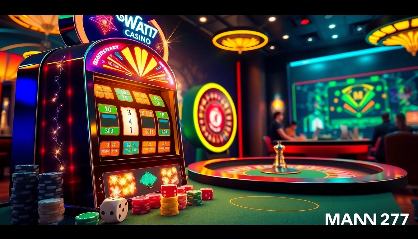 MANA777 online gambling interface featuring an exciting slot machine and vibrant casino atmosphere.