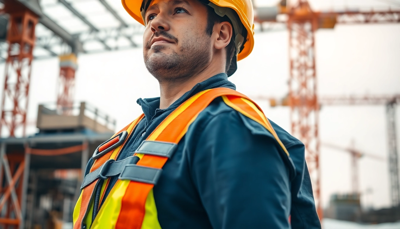 Worker in a full body safety harness Kenya during construction work, showcasing safety features and equipment.