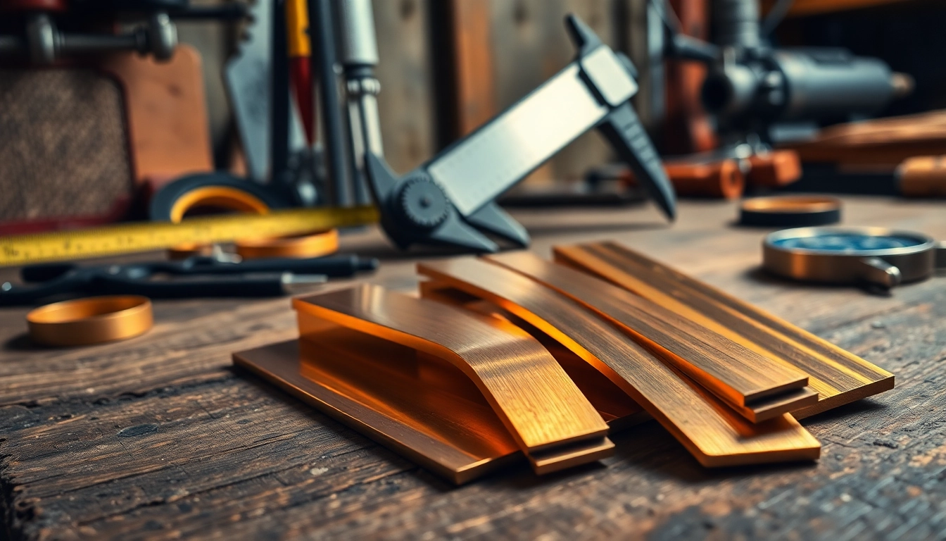 Platbanda alamă expusă pe un banc de lucru cu unelte, evidențiind măiestria și versatilitatea.