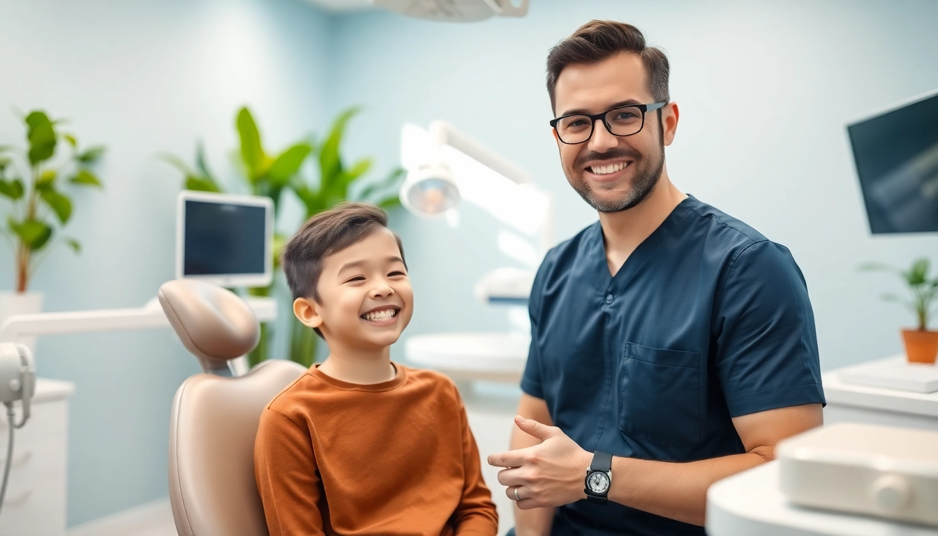 Orthodontics treatment in a welcoming clinic, featuring a friendly orthodontist and patient interaction.