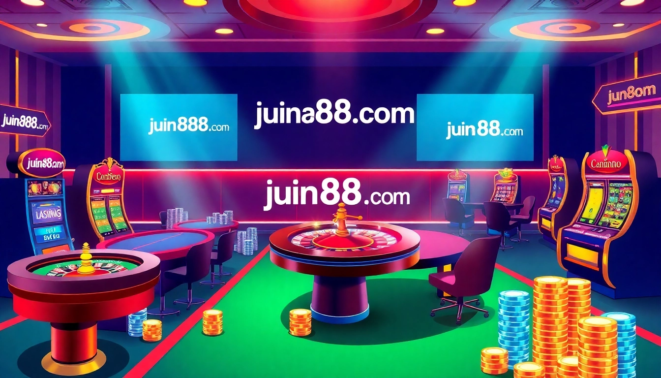 Players enjoying thrilling games at jun88pl.com casino, featuring luxury tables and vibrant slots.
