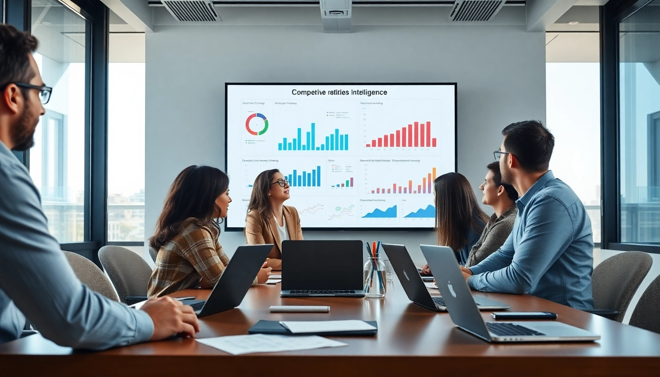 Explore competitive intelligence faqs with a diverse business team brainstorming in a modern conference room.