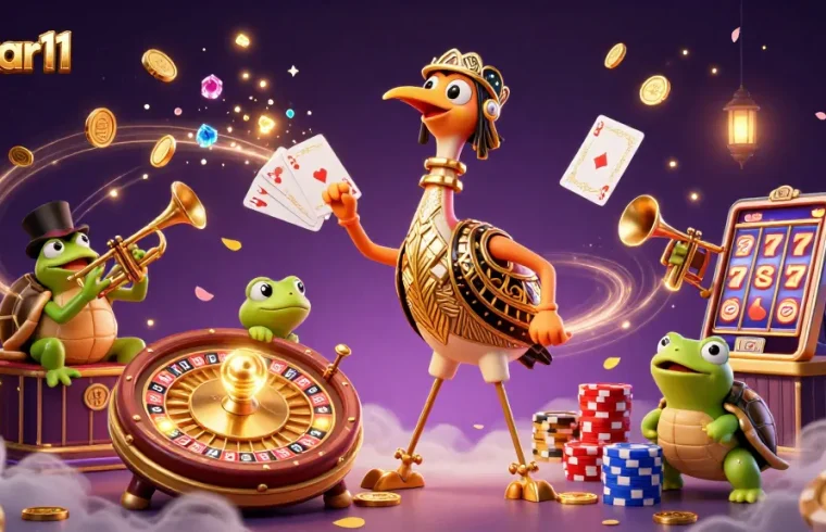 Experience mekar11 with vibrant characters and dynamic casino elements at a stylish speakeasy.