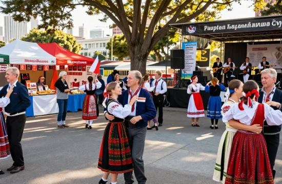Engaged Polish community celebrating culture at San Francisco festival on https://www.sfpol.com/ with food and music.