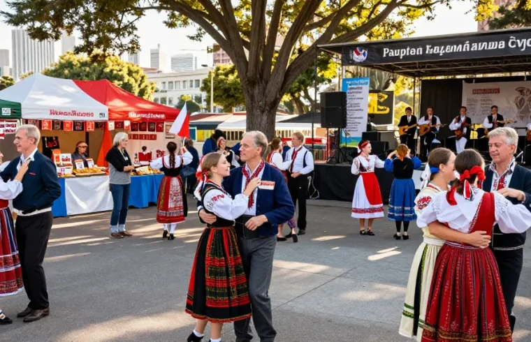 Engaged Polish community celebrating culture at San Francisco festival on https://www.sfpol.com/ with food and music.